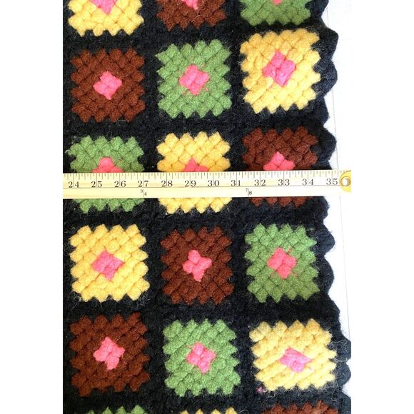 VTG Handmade Granny Square Afghan Crochet Roseanne Knit Throw Blanket 48"x35" - Picture 5 of 5
